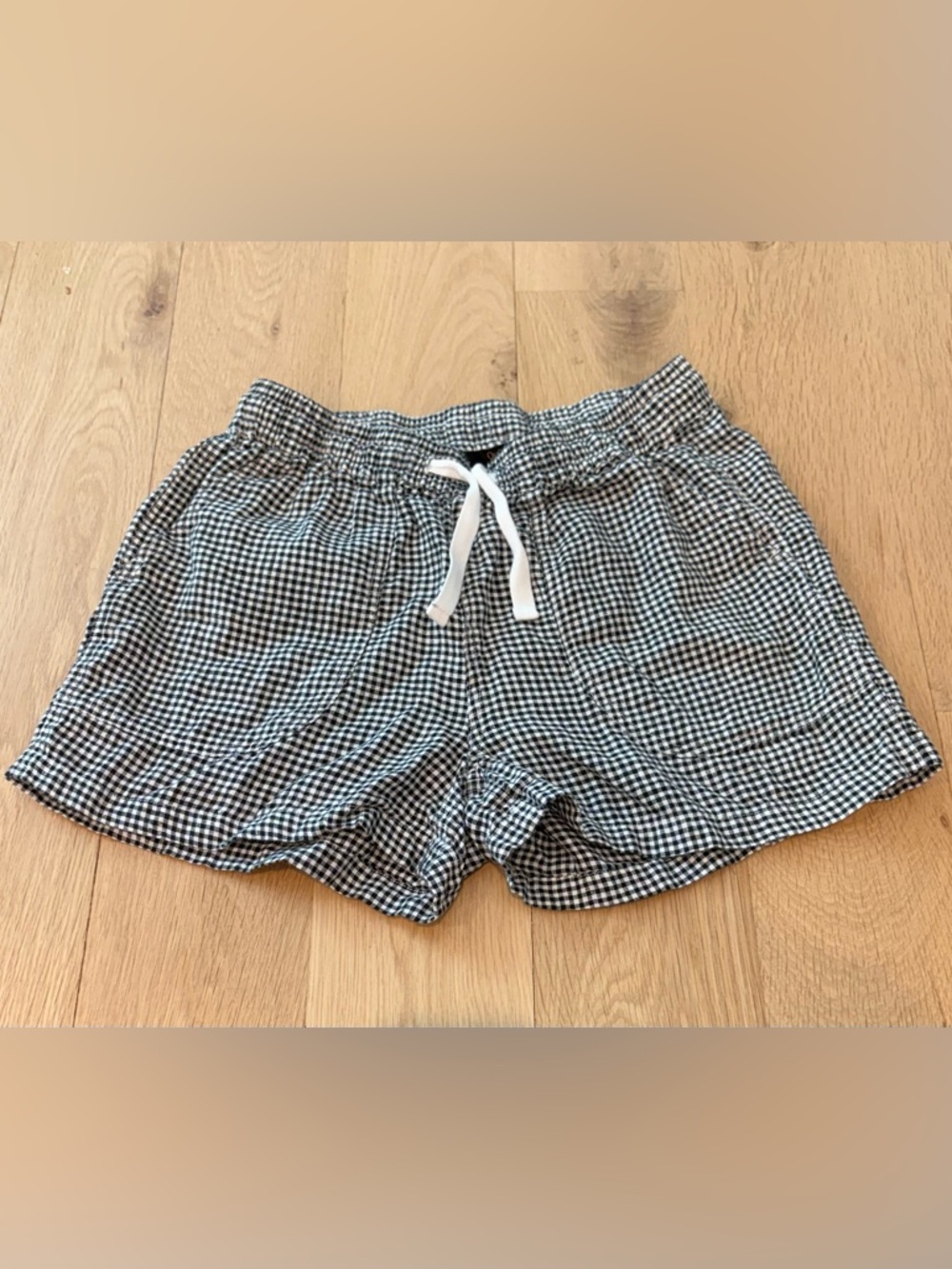 Quince Black & White Gingham Drawstring Linen Shorts